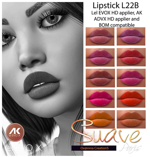 Second Life Marketplace *{Suave}* Demo Lipsticks L22C AK Lel Evox HD